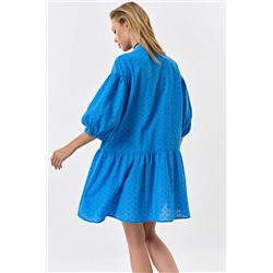 Платье летнее кружевное свободное из хлопка синее