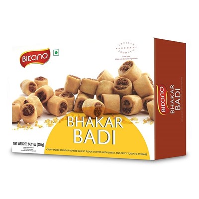 BHAKAR BADI, Bikano (БАКАР БАДИ, Хрустящие мини-рулеты из рафинированной пшеничной муки с начинкой из сладко-острого томатного порошка, Бикано), 400 г.