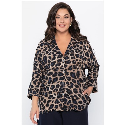 Костюм брючный Осенний шик (синий/лео) К14282-7М