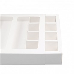 Коробка с обечайкой под шоколадку и 8 конфет, белая с окном 19*19*3,8 см