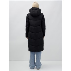 Пальто утепленное стеганное зимнее с капюшоном женское черного цвета 9639Ch