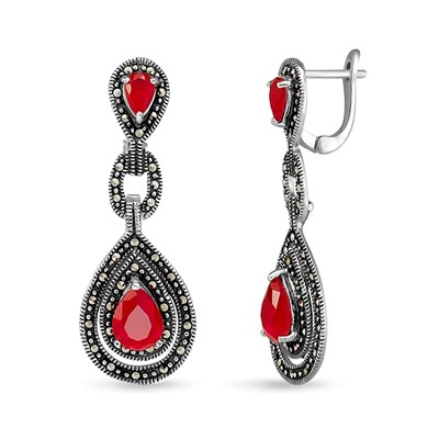 Серьги, марказит , синт.рубин, SL-AGA120-1