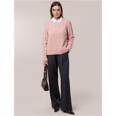 Свитер фактурной вязки с узором косы