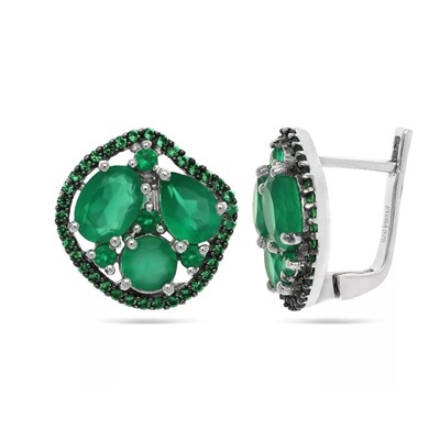 Серьги из серебра зеленый агат, наноизумруд, Аксель