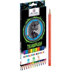 Карандаши цветные 12 цв. Attomex T-Rex Dino шестигран. грифель 2,65мм к/к 5022426