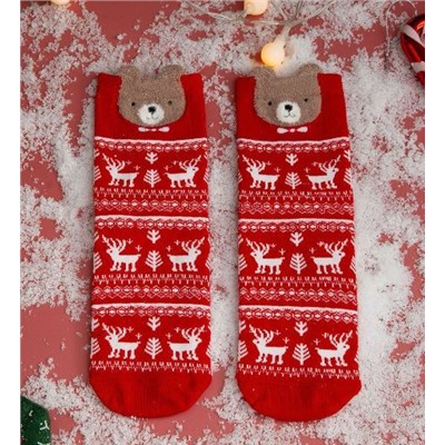 Носки НГ р.35-40 "Red christmas" Мишка