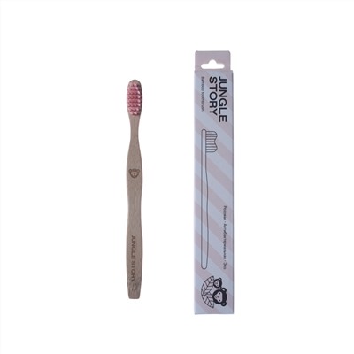 PINK, Antibacterial, Eco, Bamboo Toothbrush, SOFT, Jungle Story (РОЗОВАЯ, детская, антибактериальная, эко, бамбуковая зубная щётка), 1 шт.