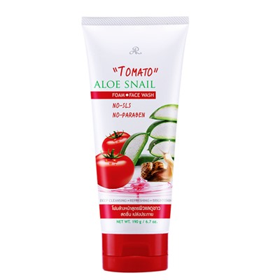 TOMATO Aloe Snail Foam Face Wash, AR (ТОМАТ пенка для умывания алое и муцином улитки), 190 г.