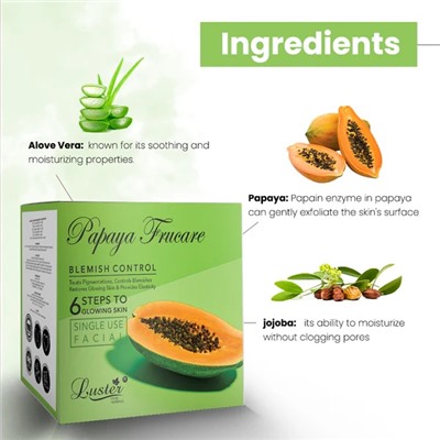 PAPAYA FRUCARE Blemish Control Facial Kit, Luster (ПАПАЙЯ ФРУКЕА набор для ухода за лицом против пятен, Ластер), 1 уп. (40 мл.)