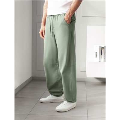 Брюки прямые на резинке из футера двухнитки с эластаном с затяжкой по низу