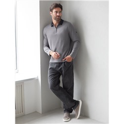 Лонгслив из мягкого фактурного трикотажа с плетеным воротником поло на молнии