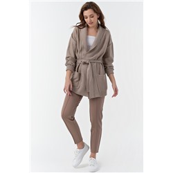 Кардиган вязаный свободный с поясом бежевый