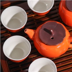 Набор для чайной церемонии керамический «Оранж», 6 предметов: 4 пиалы 30 мл, чайник 150 мл, чахай 210 мл, цвет оранжевый