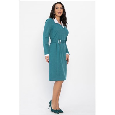 Платье с воротничком Деловой стиль (бирюзовое) П14558-12М