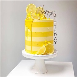 Топпер уголок «Happy Birthday» прозрачный фон с золотой надписью