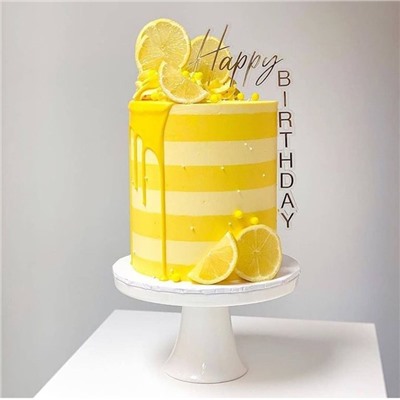 Топпер уголок «Happy Birthday» прозрачный фон с золотой надписью