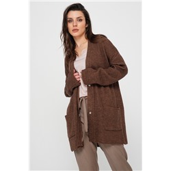 Кардиган вязаный теплый с карманами на кнопках коричневый меланж