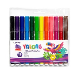 Фломастеры 12 цв. Yalong Toucan шестигранные смываемые вентил. колпачок YL875136-12
