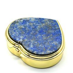 Таблетница с лазуритом афганским Сердце на 3 отсека, золотистая