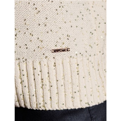 Джемпер с V вырезом и коротким рукавом из хлопковой пряжи с пайетками