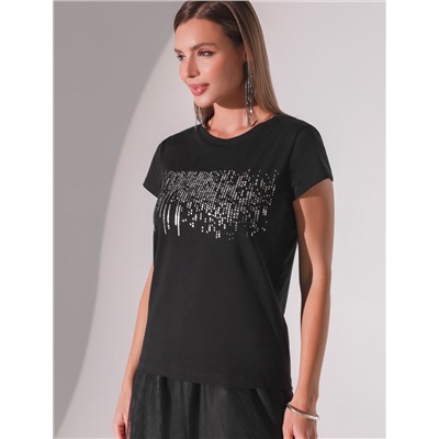 Нарядная футболка с серебристым принтом