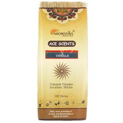 Ace Scents VANILLA Natural Masala Incense Sticks, Aromatika (ВАНИЛЬ натуральные ароматические палочки, Ароматика), 100 палочек.