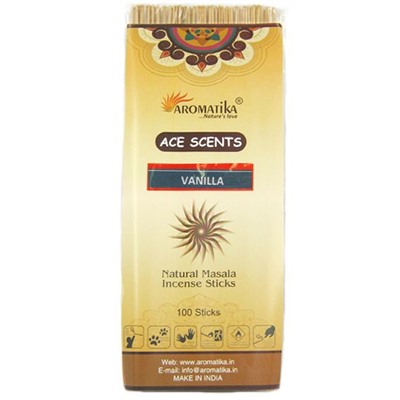 Ace Scents VANILLA Natural Masala Incense Sticks, Aromatika (ВАНИЛЬ натуральные ароматические палочки, Ароматика), 100 палочек.