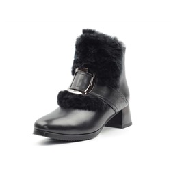 JM715-1 BLACK Ботинки женские зимние (натуральная кожа, натуральный мех) размер 36