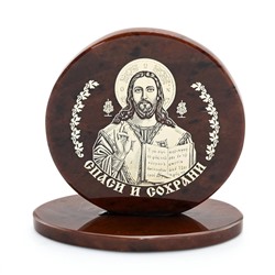 Икона из обсидиана круглая "Иисус Христос" диаметр 48мм