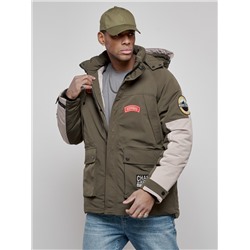 Куртка мужская зимняя с капюшоном молодежная цвета хаки 88906Kh