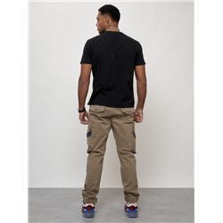 Джинсы карго мужские с накладными карманами бежевого цвета 2403-1B