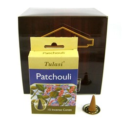 Tulasi Incense CONES PATCHOULI, Sarathi (Туласи благовония КОНУСЫ ПАЧУЛИ, Саратхи), уп. 15 конусов.