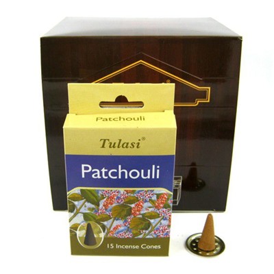 Tulasi Incense CONES PATCHOULI, Sarathi (Туласи благовония КОНУСЫ ПАЧУЛИ, Саратхи), уп. 15 конусов.