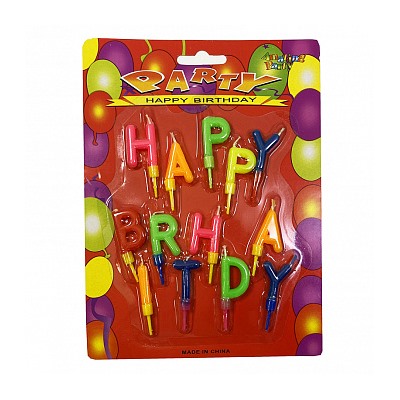 Свечи для торта "Happy Birthday", буквы цветные 2,5 см
