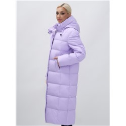 Пальто утепленное стеганное зимнее с капюшоном женское фиолетового цвета 9627F