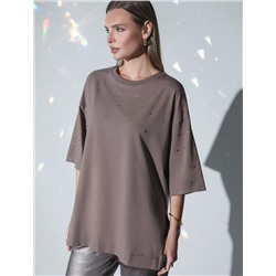 Футболка оверсайз с принтом стразами из премиального хлопка