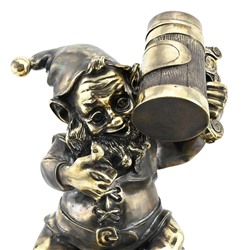 Часы "Гном пивник" из бронзы на подставке из змеевика 260*140*245мм