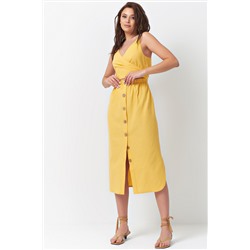 Хлопковое платье с отрезной талией желтое