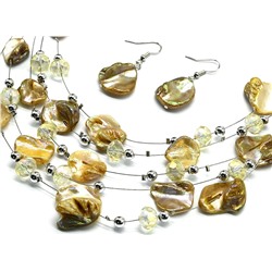 Колье и Серьги 5нитей из перламутра и циркона, цв.желтый, 45см