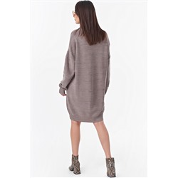 Платье вязаное теплое с высоким горлом бежевый меланж