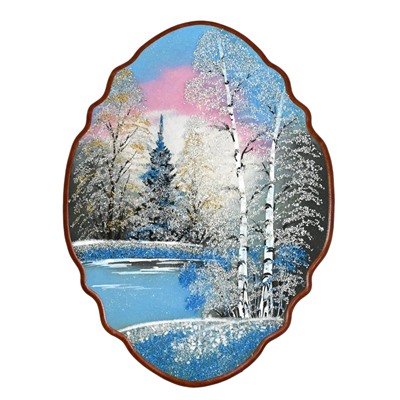 Панно с рисунком из камня, зимнее морозное утро "облако" 37*50см, 1125г