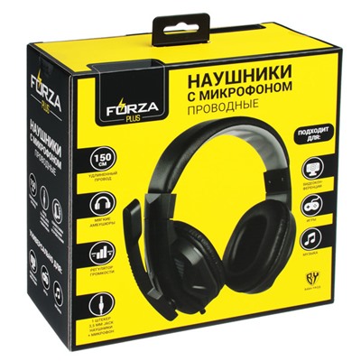 FORZA Наушники проводные накладные Офис, с микрофоном, кабель 150см, с регулятором громкости
