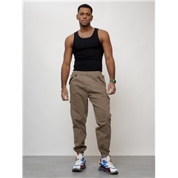 Джинсы карго мужские с накладными карманами бежевого цвета 2420B