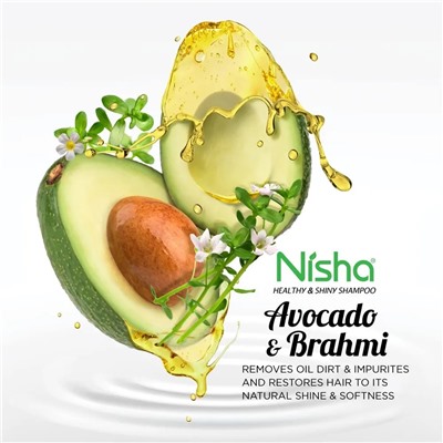 Healthy & Shiny Shampoo AVOCADO & BRAHMI OILS, Nisha (Шампунь для здоровья и сияния волос С МАСЛАМИ АВОКАДО И БРАХМИ, Ниша), 180 мл.