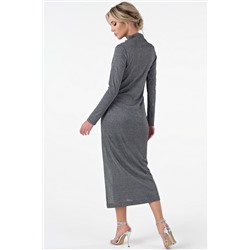 Платье трикотажное миди с разрезом по ноге темно-серебристое