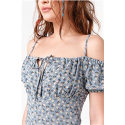 Платье летнее мини приталенное с цветочным принтом