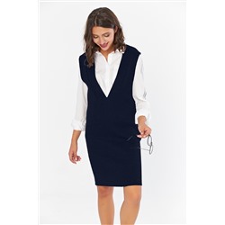 Сарафан вязаный теплый мини синий меланж