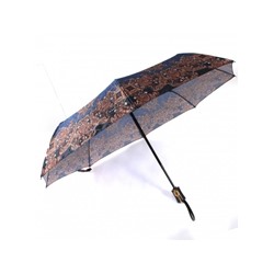 Зонт женский ТриСлона-882/L 3882 D,  R=55см,  полуавт;  8спиц,  3слож,  сатин,  синий/коричн  (узор)  235300