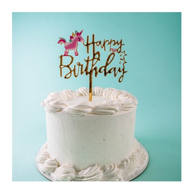 Топпер "Happy Birthday, мини-единорог" золото 10*13 см