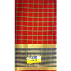 Сари JAMKUDI цвет КРАСНЫЙ В КЛЕТКУ (с отрезом для блузы), 1 шт.